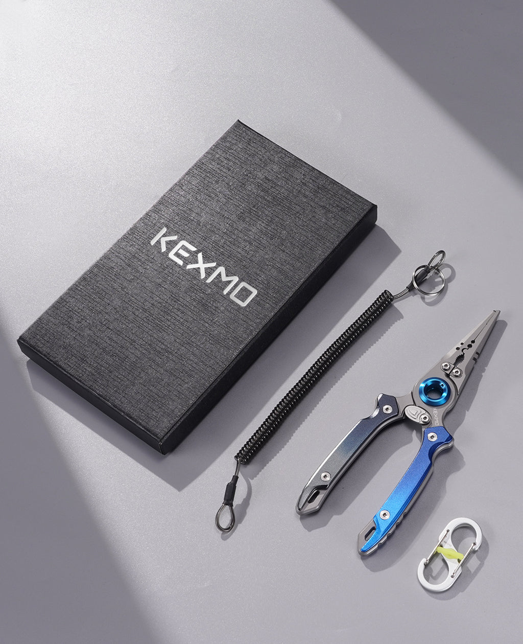 KEXMO 17-4 Stainless Steel Fishing Pliers, 7.17" Saltwater Split Ring Plier, Hook Remover Tool with Tungsten Carbide Cutters, Lanyard and Dual-Gated Carabiner, Fishing Gear Accessories