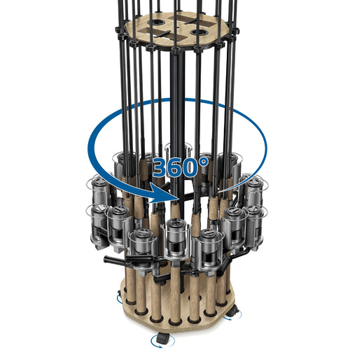 KEXMO Mobile Fishing Rod Holder Pole Rack for Garage, 360 Degree Lockable Wheels, Rigging Station, Heavy-Duty Steel Space-Saving Floor Stand, Holds 16 Combos, Fishing Gear Storage