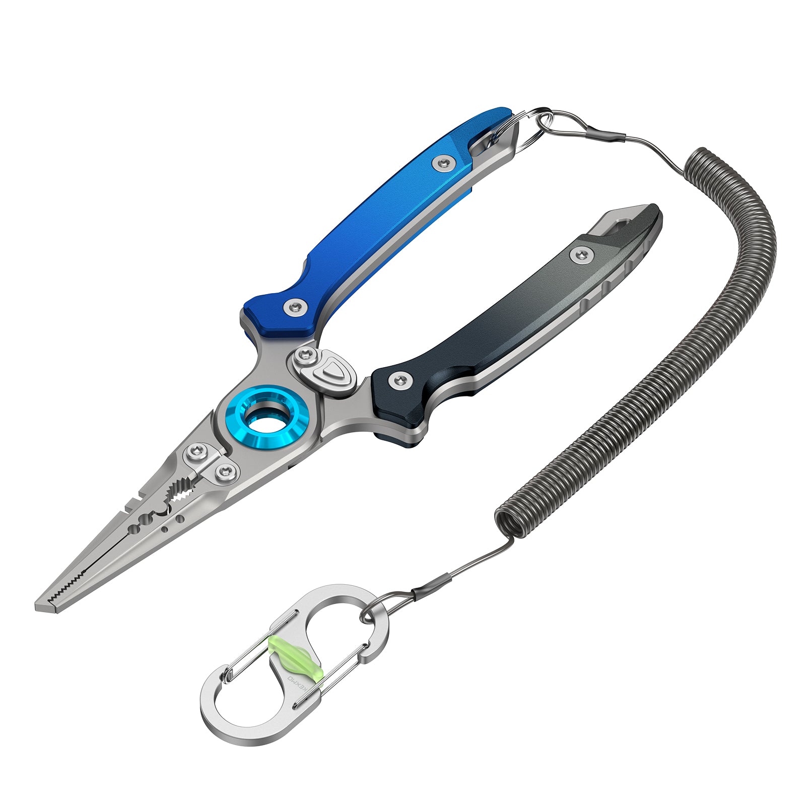 KEXMO 17-4 Stainless Steel Fishing Pliers, 7.17" Saltwater Split Ring Plier, Hook Remover Tool with Tungsten Carbide Cutters, Lanyard and Dual-Gated Carabiner, Fishing Gear Accessories