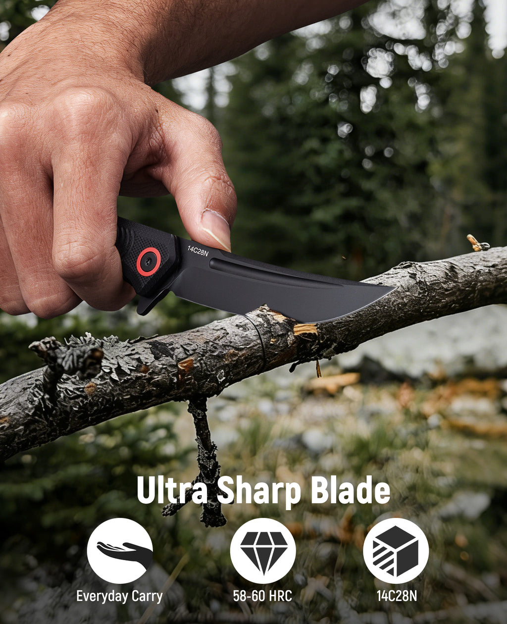 KEXMO Pocket Folding Knife, 3.34” Sharp 14C28N Stainless Steel Blade with Ergonomic G10 Handle and Deep-Carry Clip EDC Knives Liner Lock for Men Women Outdoor Indoor Camping Hiking Fishing