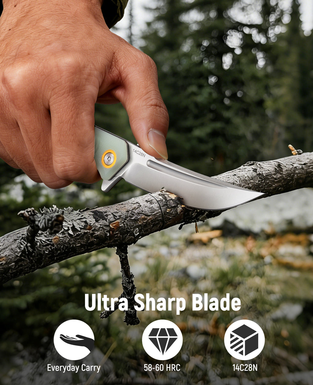 KEXMO Pocket Folding Knife, 3.34” Sharp 14C28N Stainless Steel Blade with Ergonomic G10 Handle and Deep-Carry Clip EDC Knives Liner Lock for Men Women Outdoor Indoor Camping Hiking Fishing