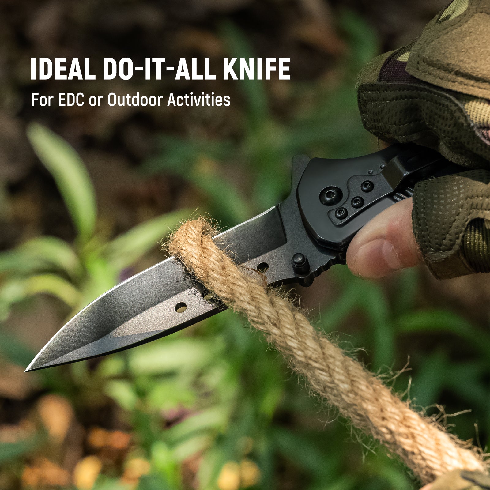 KEXMO Pocket Knife for Men - Sharp Blade Wood Handle Pocket Folding Knives with Clip, Glass Breaker - EDC Knives for Survival Camping Hunting Fishing Hiking Women, Large, Black