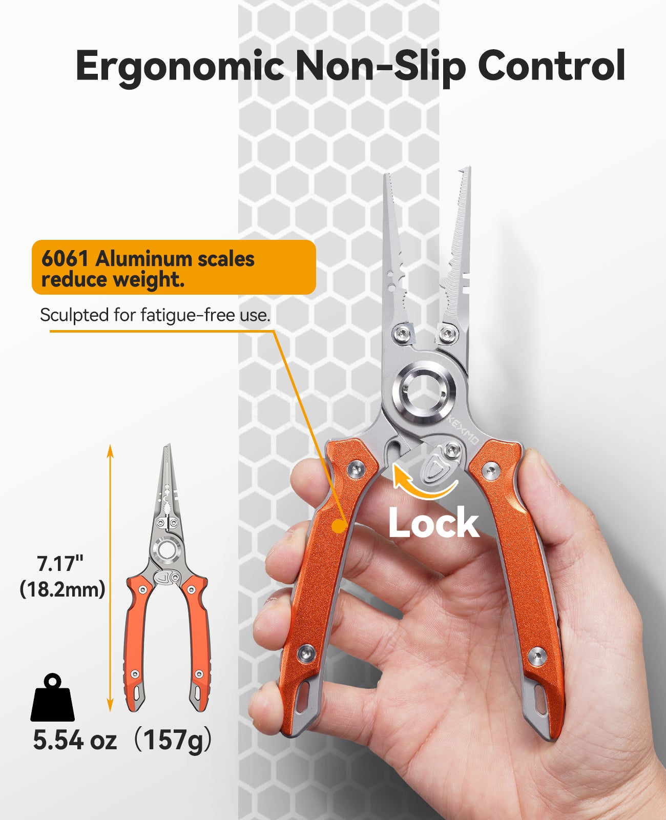 KEXMO 17-4 Stainless Steel Fishing Pliers, 7.17" Saltwater Split Ring Plier, Hook Remover Tool with Tungsten Carbide Cutters, Lanyard and Dual-Gated Carabiner, Fishing Gear Accessories