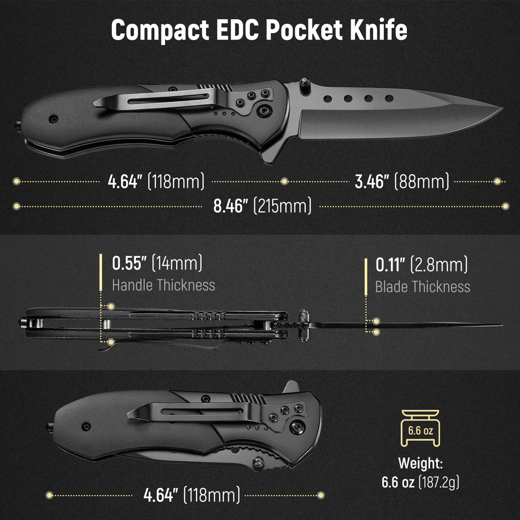 KEXMO Pocket Folding Knife - 3.46" Sharp Blade Tactical Pocket Knife with Clip, Glass Breaker - EDC Knives for Men Dad Women Hunting Survival Camping Fishing Hiking