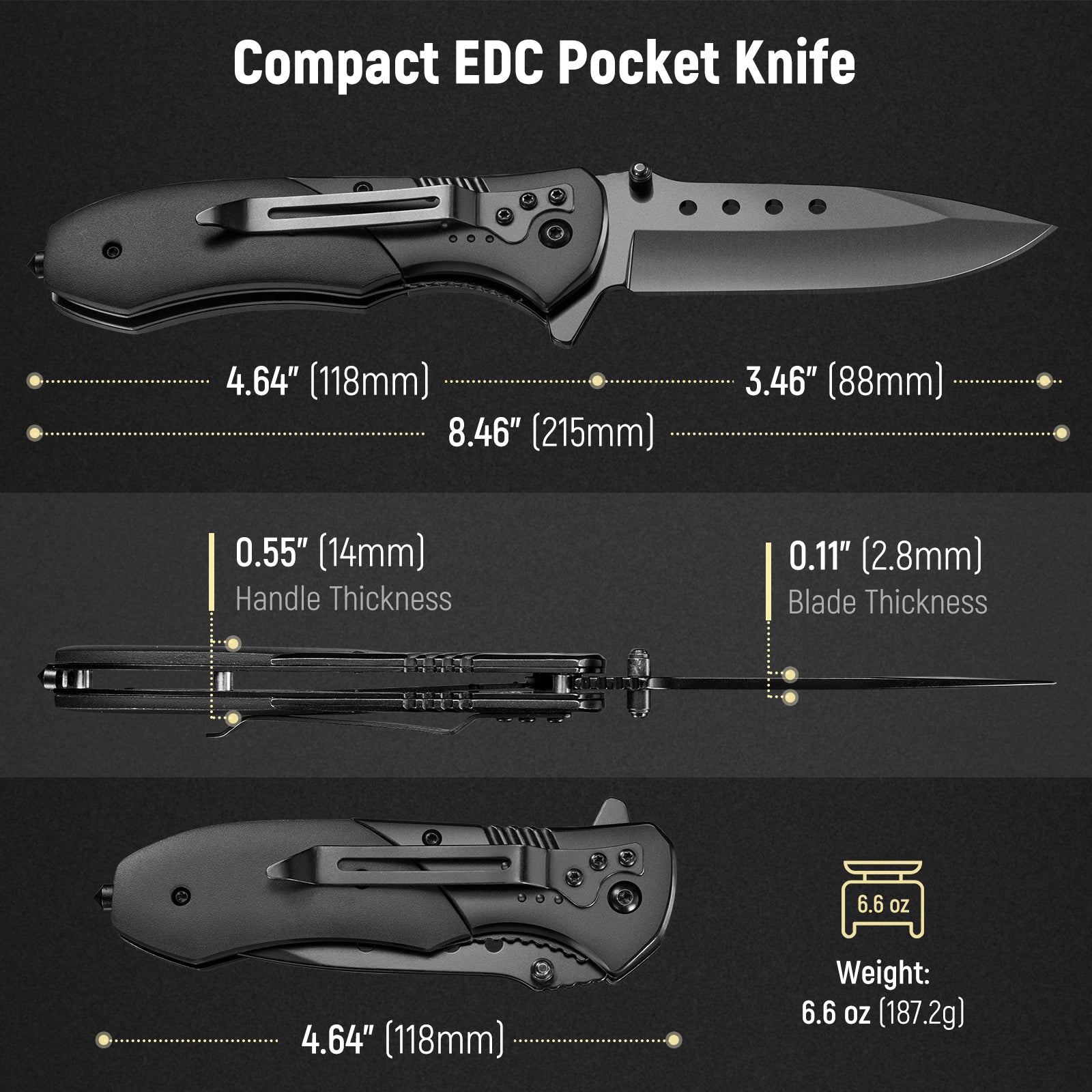 KEXMO Pocket Folding Knife - 3.46" Sharp Blade Tactical Pocket Knife with Clip, Glass Breaker - EDC Knives for Men Dad Women Hunting Survival Camping Fishing Hiking