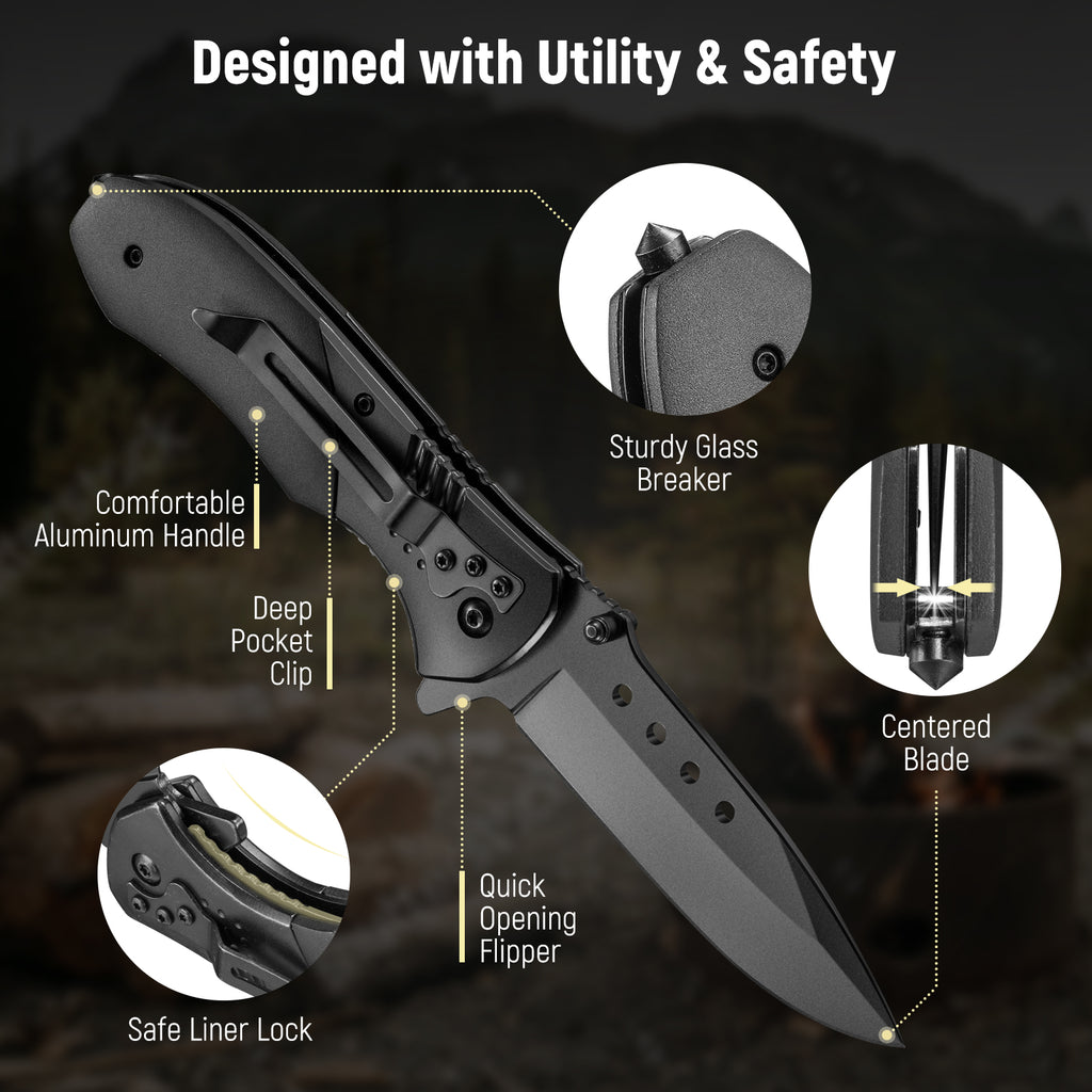 KEXMO Pocket Folding Knife - 3.46" Sharp Blade Tactical Pocket Knife with Clip, Glass Breaker - EDC Knives for Men Dad Women Hunting Survival Camping Fishing Hiking