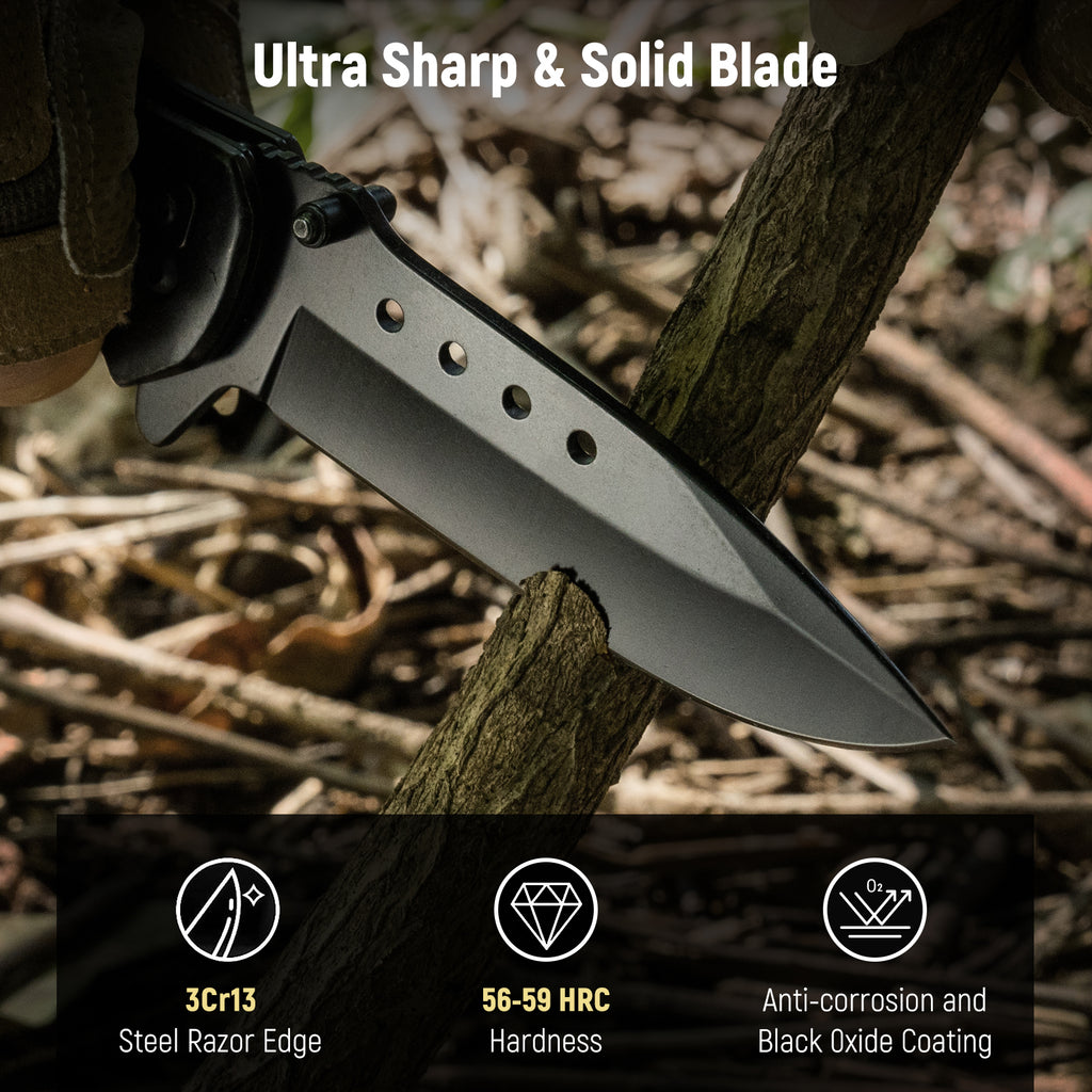 KEXMO Pocket Folding Knife - 3.46" Sharp Blade Tactical Pocket Knife with Clip, Glass Breaker - EDC Knives for Men Dad Women Hunting Survival Camping Fishing Hiking